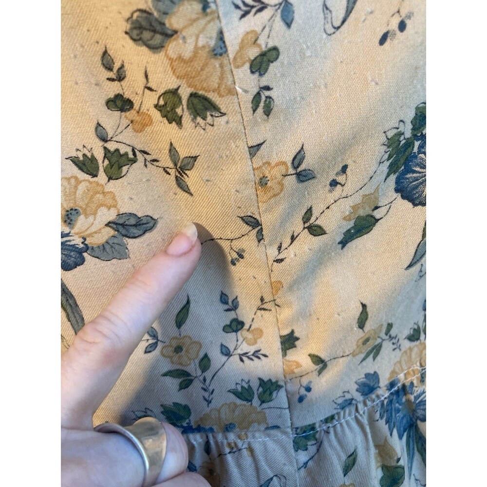 Antique Vintage 1930s / 40s Beige Printed Floral Cotton Dress Prairie Cottage - Picture 7 of 12